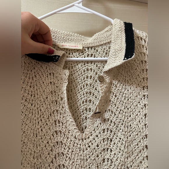 Solitaire Crochet Knit Short Sleeve Top Size M Bohemian Summer Vacation - Picture 3 of 6